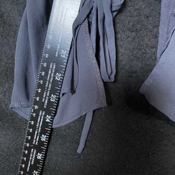 Loft Women Blouse Purple Gray Cold Shoulder Crew Neck Tie Bell Sleeve Large - Picture 10 of 14